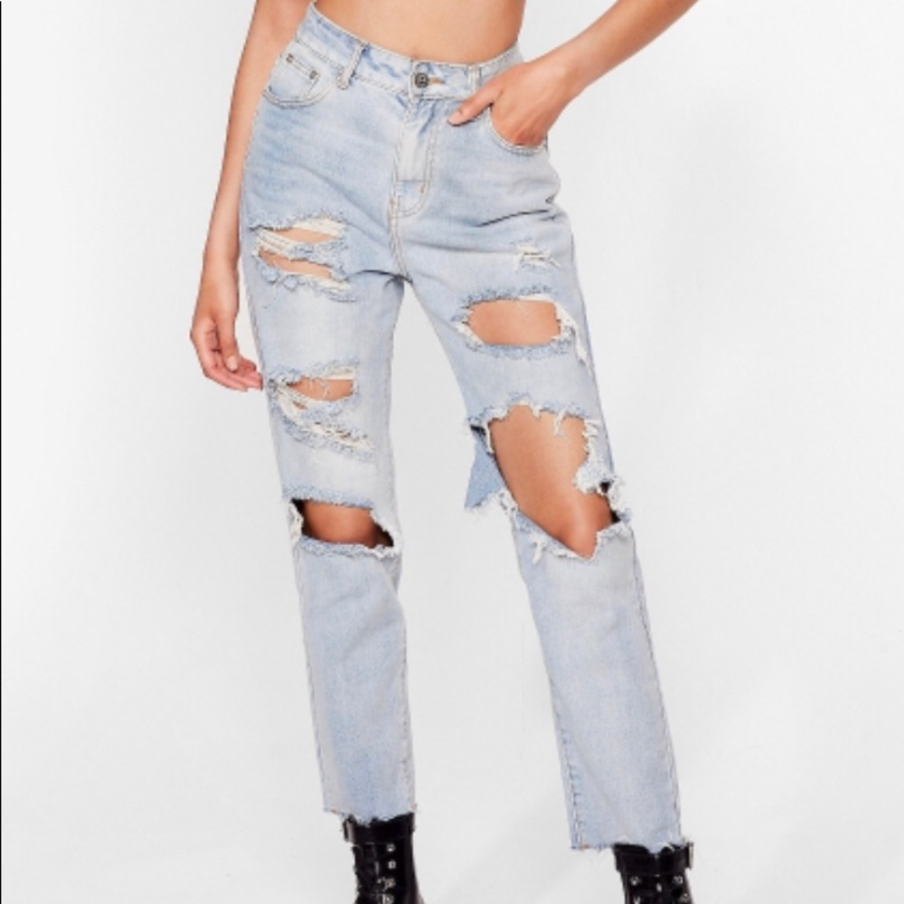 Nasty Gal High-Waisted Distressed Jeans